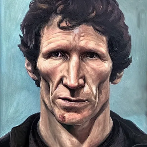 Prompt: todd howard about to be beheaded for his crimes, oil painting, tragic, sorrowful.