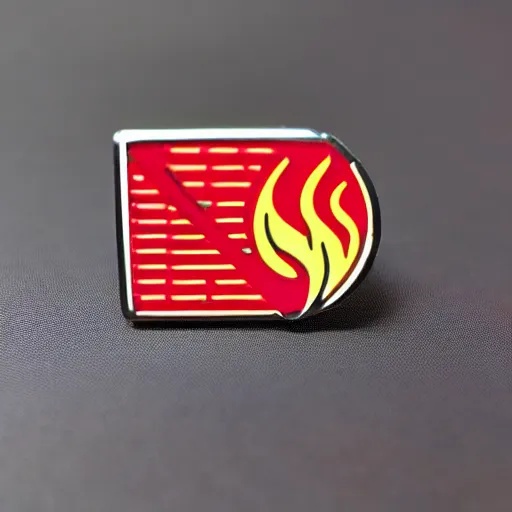 Image similar to a rhombus enamel pin of a retro fire flames warning label, smooth curves