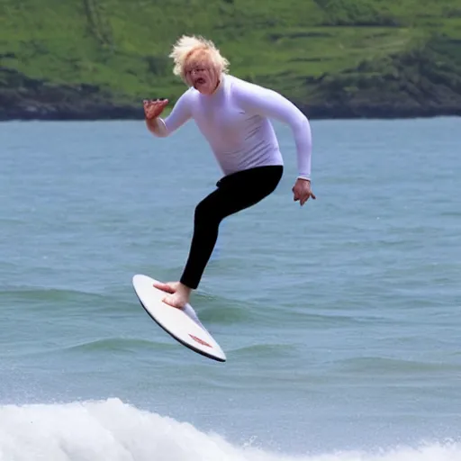 Prompt: Boris Johnson surfing on a sunny day