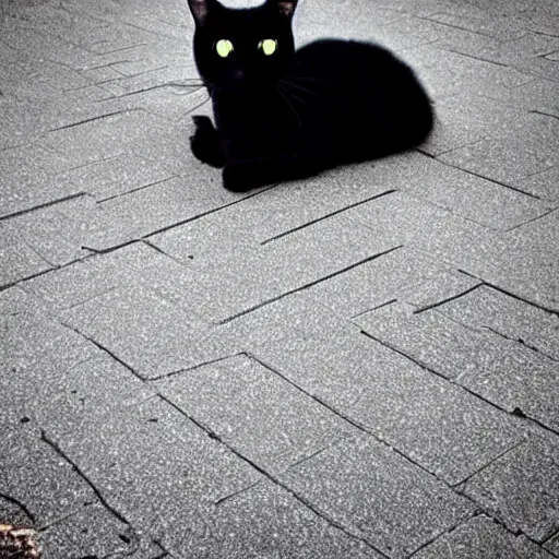 Prompt: a black cat sitting on a tiled floor, trending on pinterest, optical illusion, shiny eyes, handsome, dark and mysterious