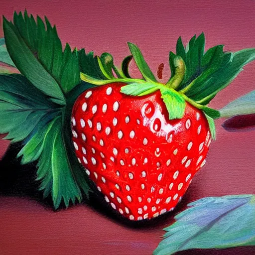 Prompt: a strawberry covered by human eyes, eyes looking at viewers, painting, old, soft lighting.