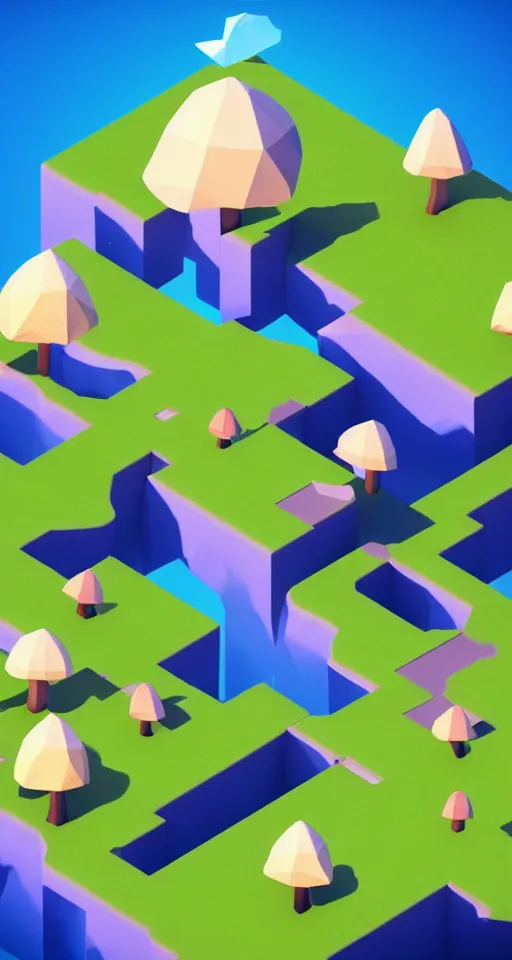 Image similar to a cute little low poly isometric mushroom island, trending on artstation, 3d render, monument valley, fez video game,