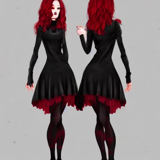 Image similar to twins wearing a gothic dress, full body shot, red hair, highly detailed, digital painting, artstation, concept art, smooth, sharp focus, illustration