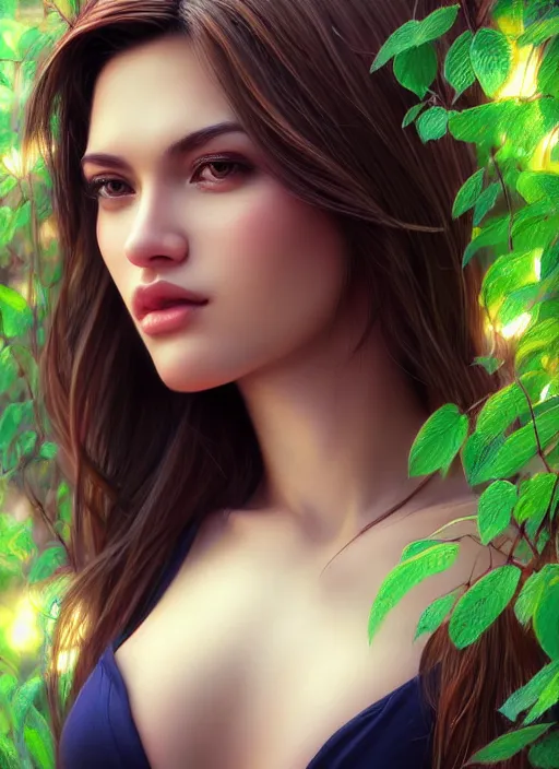 Image similar to photo of a gorgeous female in the style of stefan kostic, realistic, half body shot, sharp focus, 8 k high definition, insanely detailed, intricate, elegant, art by stanley lau and artgerm, extreme bokeh foliage