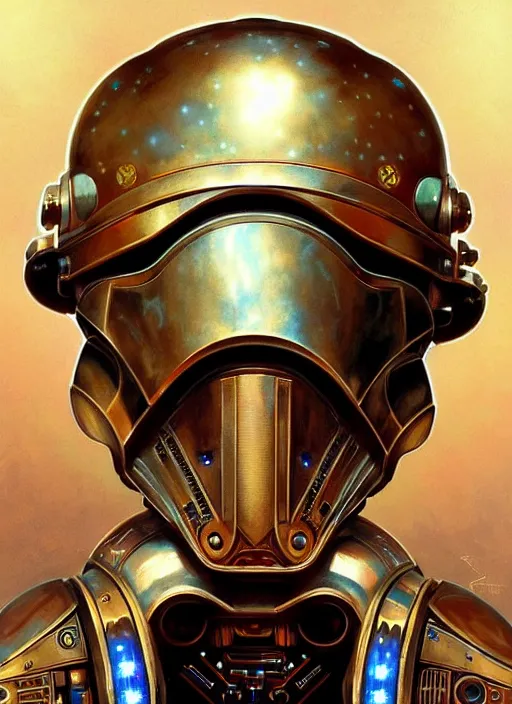 Image similar to steam punk star wars helmet, star wars, beautiful glowing lights, sci - fi, stunning, intricate, elegant. highly detailed, digital painting. artstation. smooth. sharp focus. illustration. art by artgerm and greg rutkowski and alphonse mucha