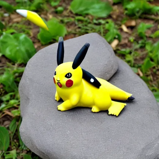 Prompt: Pikachu Sculpture made out of stone