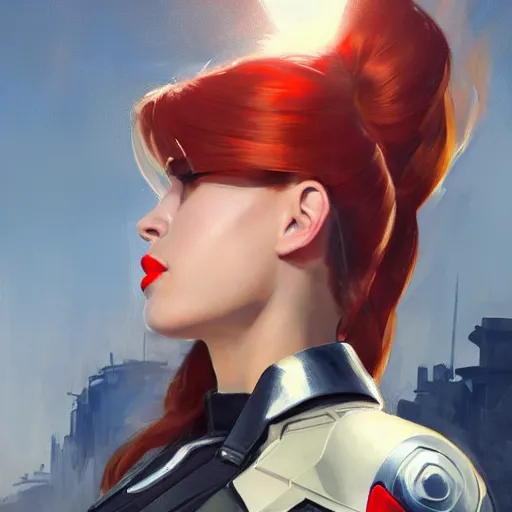 Image similar to greg manchess portrait painting of armored natasha romanova aka black widow as overwatch character, medium shot, asymmetrical, profile picture, organic painting, sunny day, matte painting, bold shapes, hard edges, street art, trending on artstation, by huang guangjian and gil elvgren and sachin teng