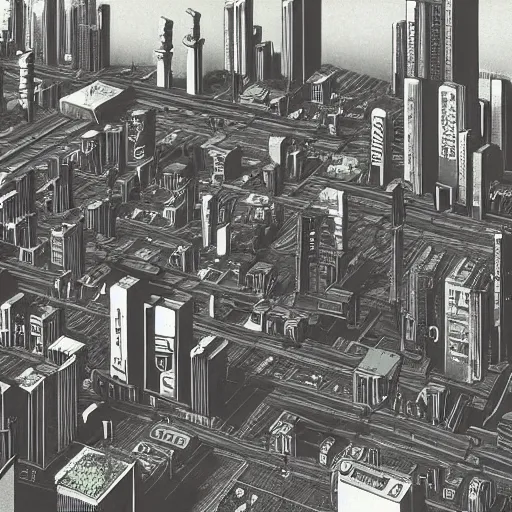 Image similar to 1960s style cyberpunk city