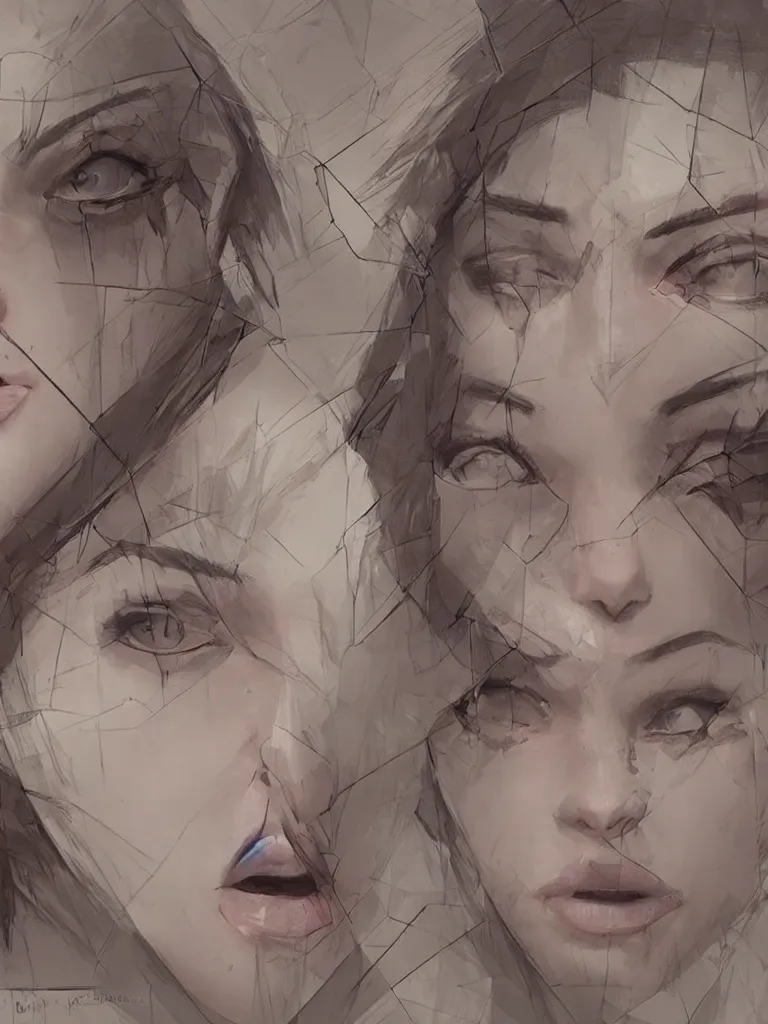 Image similar to fractured female faces by disney concept artists, blunt borders, rule of thirds