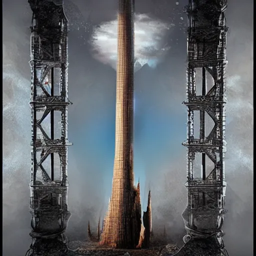 Image similar to a tower on the edge of forever, fantasy