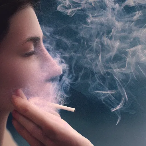 Image similar to a beautiful photo of a smoking person. smoke. impressionism. matte painting. octane render