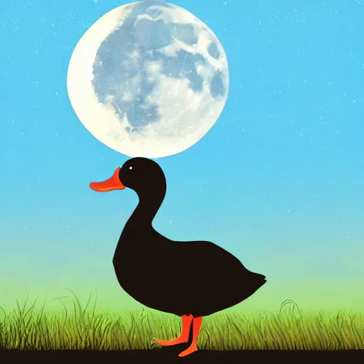 Image similar to a duck. moon background. blurred background. cartoon. digital art. high fidelity. high quality. digital art. cartoon.