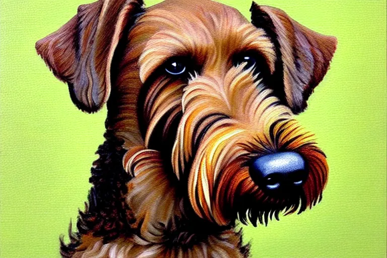 Image similar to portrait of airedale terrier. painting by zatzka hans