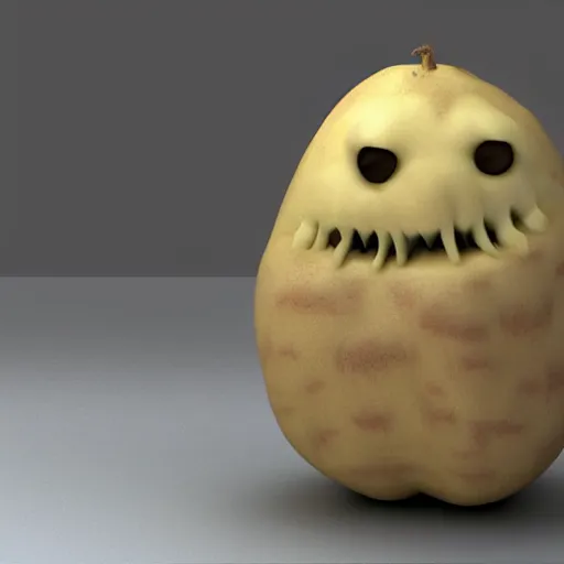 Image similar to 3 d rendered potato with scary face