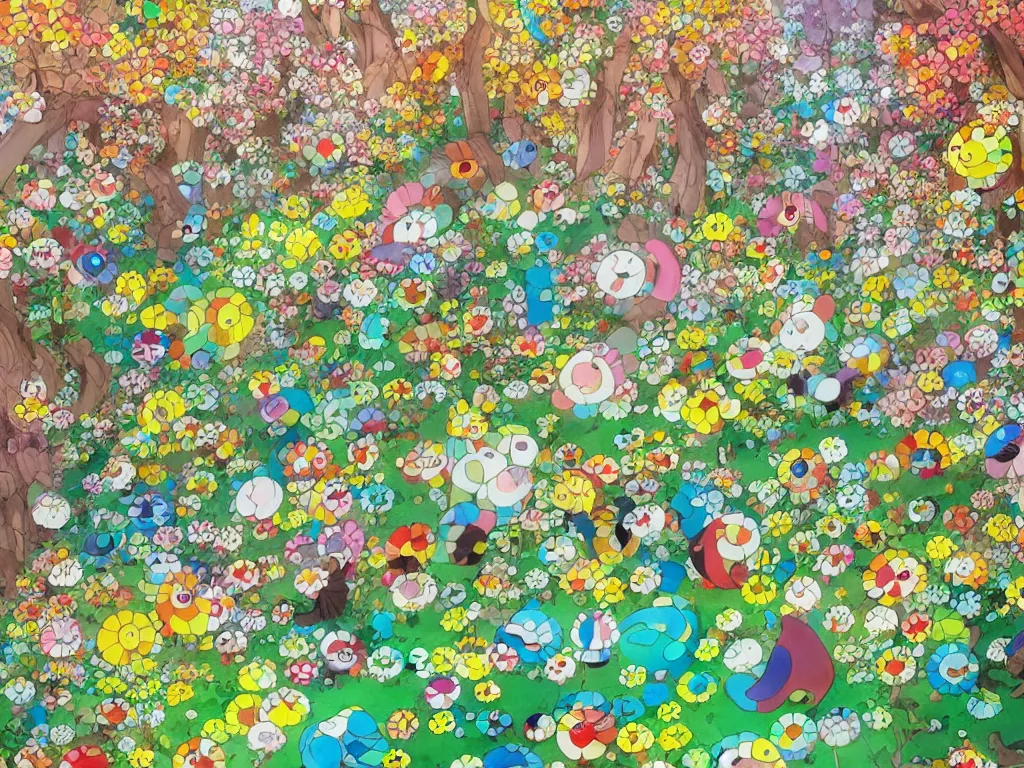 Image similar to colorful fairytale forest, illustration, concept art, colorful, beautiful, studio ghibli, takashi murakami, aoshima chiho, manga, cute and adorable