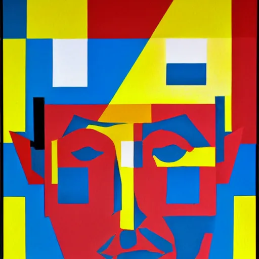 Prompt: Geometrical Suprematism art of a portrait of Saul Goodman