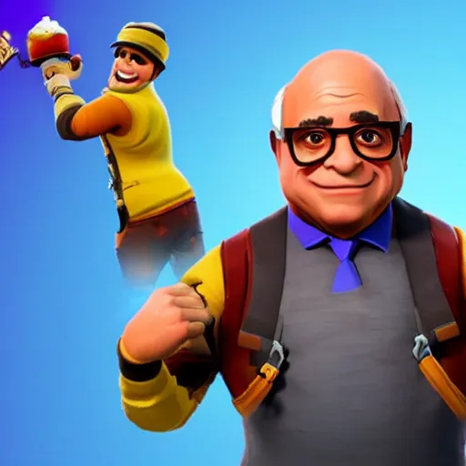 Image similar to an in-game screenshot of Danny Devito as a skin in Fortnite
