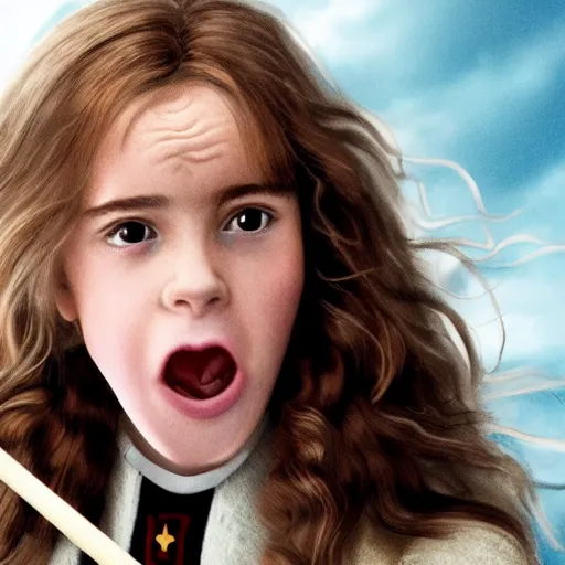 Prompt: hermione granger with mayonnaise near her open mouth