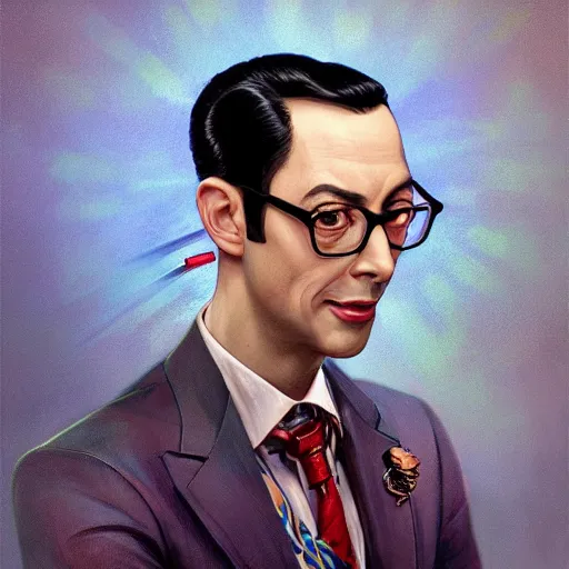 Prompt: portrait of Pee Wee Herman, elegant, intricate, headshot, highly detailed, digital painting, artstation, concept art, sharp focus, illustration, art by artgerm and greg rutkowski and alphonse mucha