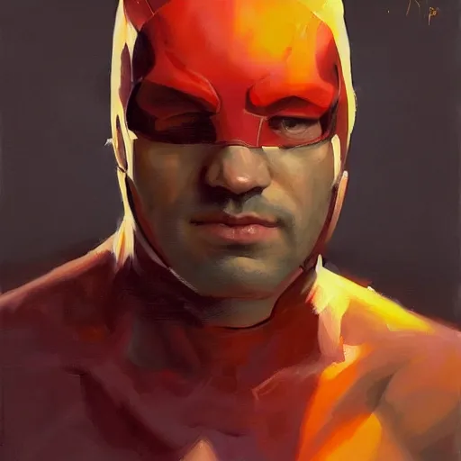Image similar to greg manchess portrait painting of daredevil, medium shot, asymmetrical, profile picture, organic painting, sunny day, matte painting, bold shapes, hard edges, street art, trending on artstation, by huang guangjian and gil elvgren and sachin teng