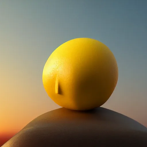 Image similar to marble statue of a lemon at sunset, dslr, 8 k, octane beautifully detailed render, warm mood, cinematic lighting, detailed photo, masterpiece, volumetric lighting, ultra realistic, highly detailed, high quality, lossless, photorealistic