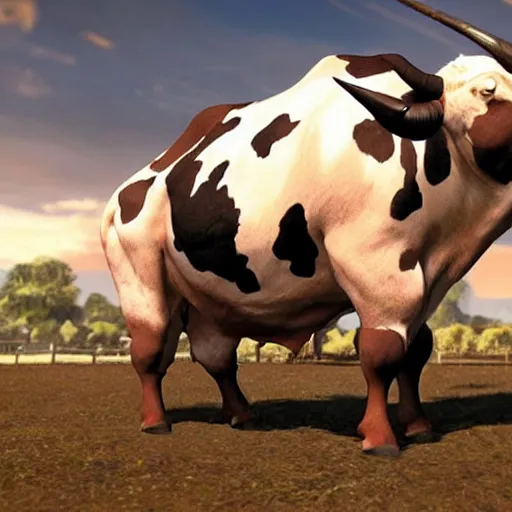 Prompt: a man that looks like a cow, as a character in tekken