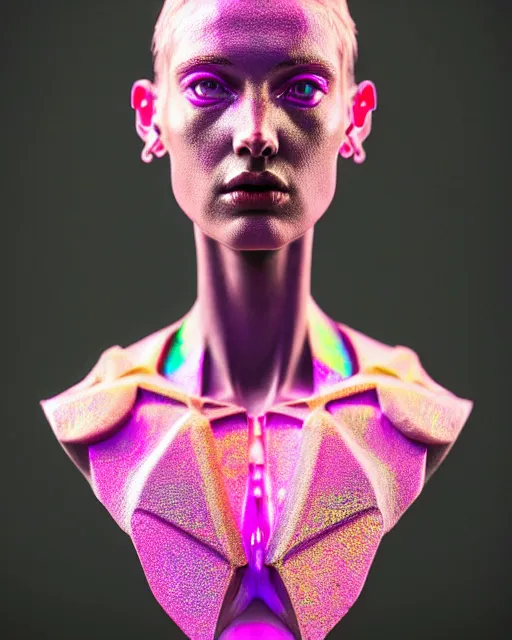 Image similar to hyperrealist highly intricate neo-gothic bust pink iridescent exoskeleton beautiful goddess concept art pascal blanche key sage dramatic yellow lighting 8k high angle shallow depth of field