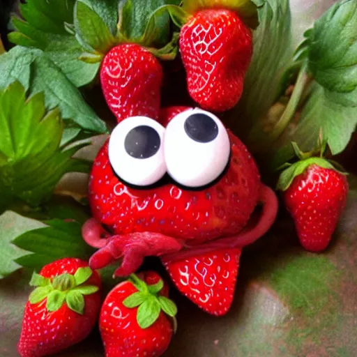 Image similar to strawberry creature with multiple eyes