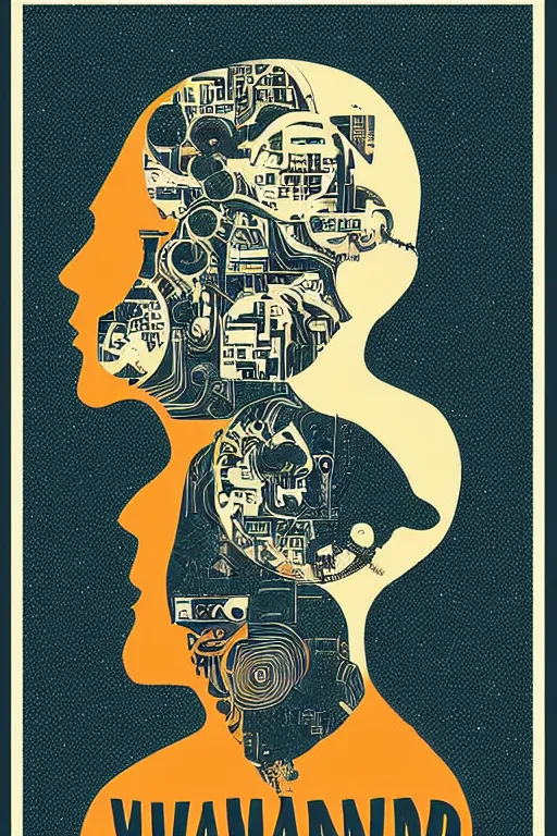 Prompt: Mind wandering poster by Steve Thomas, screenprint