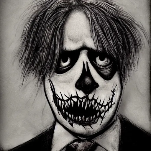 Prompt: grunge drawing of Boris Johnson in the style of jack skellington and Jacob Shaw,creepy, surreal, trending on artstation