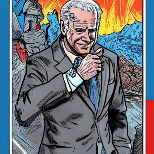 Prompt: Joe Biden doesn’t know where he is, random location. illustration concept art in the style of Arthur Adams