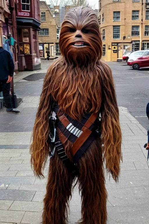 Image similar to photo of chewbacca standing on the streets of rochester, england