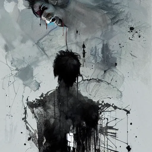 Image similar to a man stealing energy from another man by emil melmoth zdzislaw belsinki craig mullins yoji shinkawa realistic render ominous detailed photo atmospheric by jeremy mann francis bacon and agnes cecile ink drips paint smears digital glitches glitchart