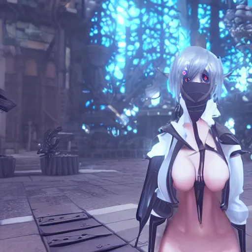 Image similar to screenshot of ahri in nier automata