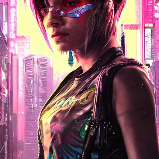 Image similar to a portrait of a neon cyberpunk young girl by sandra chevrier, detailed render, epic composition, cybernetics, 4 k realistic, cryengine, realistic shaded lighting, sharp focus, masterpiece, by matteo scalera, gary montalbano, peter elson in the style of the tokyo ghost comic