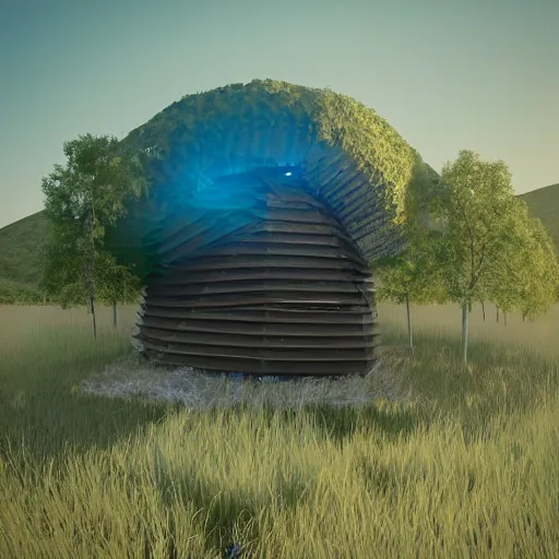 Prompt: a hut in the future made by beeple