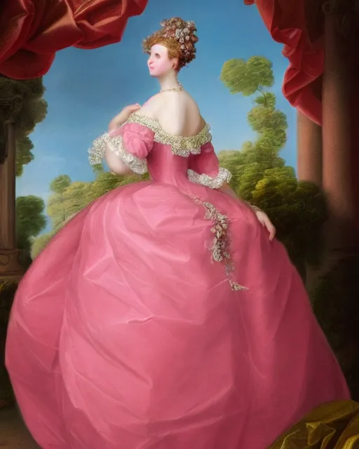 Prompt: 4k digital artwork of a rococo princess, rococo ballgown, rococo fashion, pink and white