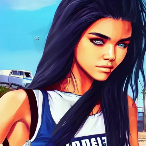 Prompt: madison beer in the style of gta san andreas, in the style of artgerm, rossdraws