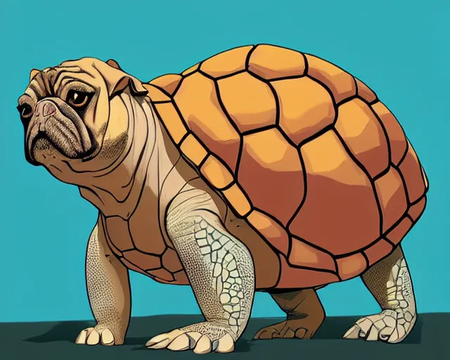 Image similar to cell shaded cartoon of a realistic turtle with a bulldog's proportions. full body, concept art by josan gonzales and wlop, by james jean, victo ngai, david rubin, mike mignola, deviantart, art by artgem