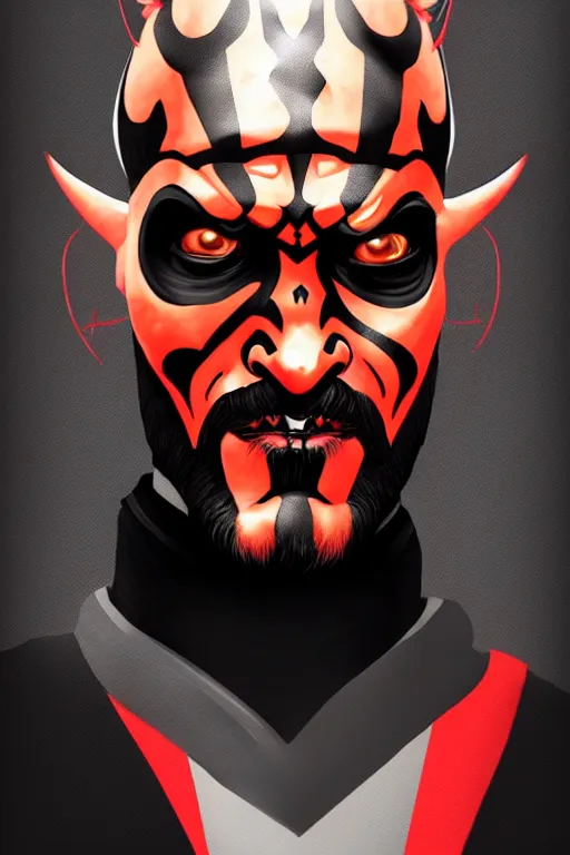 Image similar to a portrait of the darth maul from star wars, cyberpunk, short beard, high - contrast, intricate, elegant, highly detailed, digital painting, artstation, concept art, smooth, sharp focus, illustration