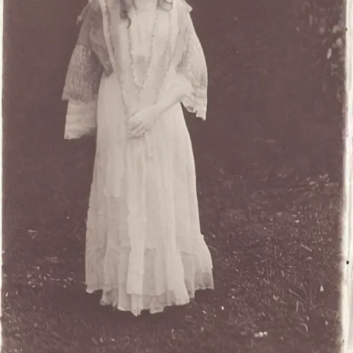 Prompt: Edwardian photograph of Elle Fanning, elegant, 1910s, 1900s, 1920s, grainy, detailed, realistic