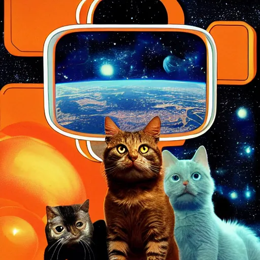 Image similar to a retro movie poster for a sci - fi film about cats in space 8 k