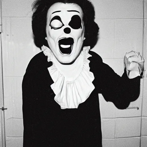 Image similar to creppy 2 0 0 1 photo of ronald mcdonald screaming in a dark room