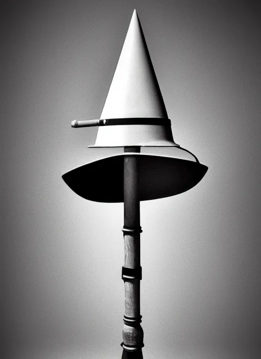 Prompt: realistic photo of a a scientist ritual monk medieval cone hat helmet made of wood, with plastic details detailed, covered in tesla electricity lasers aura, greyscale 1 9 9 0, life magazine photo, natural colors,