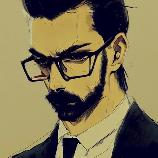 Image similar to a ultradetailed portrait painting of a stylish man wearing suit outfit, by conrad roset, greg rutkowski and makoto shinkai trending on artstation