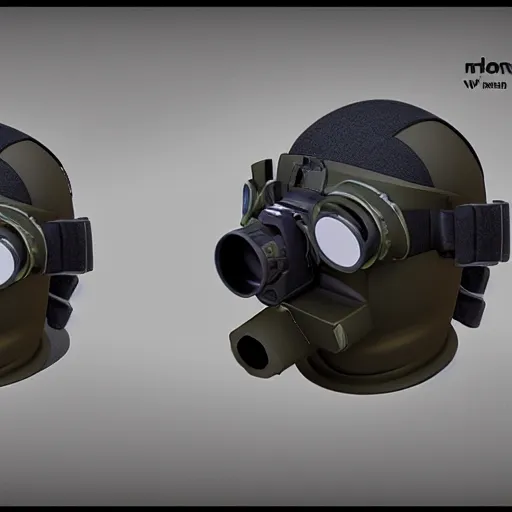 Image similar to modular item, sci-fi night vision goggles, hard surface, very realistic, studio lighting, high quality, concept art