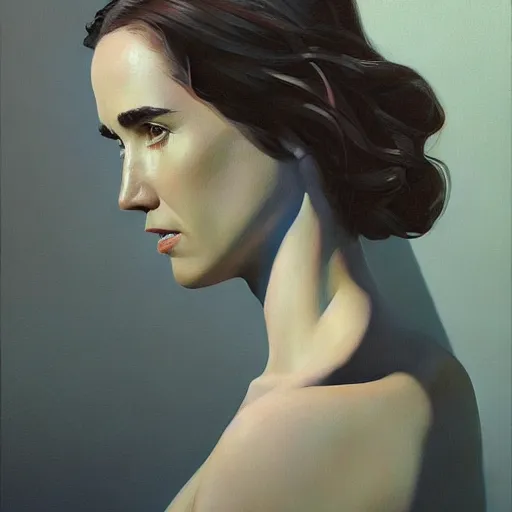 Prompt: Fractal portrait of Jennifer Connelly, very coherent, painted by Edward Hopper, Wayne Barlowe, painted by James Gilleard, airbrush, art by JamesJean