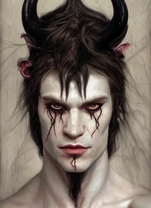 Prompt: half demon half human intricate skin man, elegant, peaceful, full body, white horns, hyper realistic, extremely detailed, dnd character art portrait, fantasy art, intricate fantasy painting, dramatic lighting, vivid colors, deviant art, artstation, by edgar maxence and caravaggio and michael whelan and delacroix.