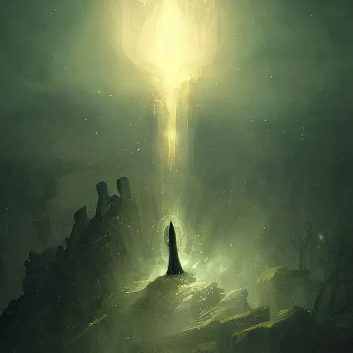 Prompt: a beautiful new creature from folklore, pure, shining, glowing light in the night. entrancing. clear detailed view. ethereal fantasy art by greg rutkowski