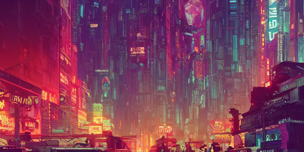 Image similar to a study of cell shaded cartoon of a blade runner 2 0 7 7 style city, illustration, strong colors, neon advertisements, concept art by josan gonzales and wlop, by james jean, victo ngai, david rubin, mike mignola, laurie greasley, highly detailed, sharp focus, trending on artstation, hq, deviantart, art by artgem